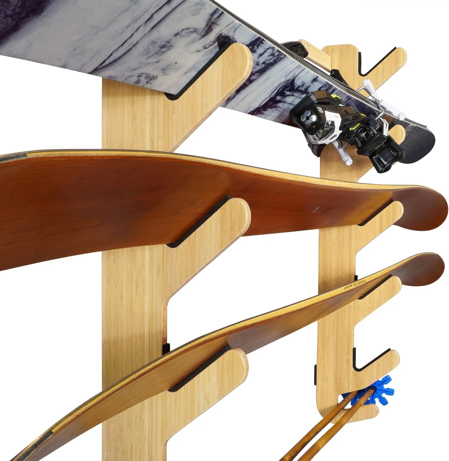 Grassracks Bamboo Ski Rack - Indoor Horizontal Ski Wall Mount Hallsteiner Series - Masterfully-Crafted Premium Indoor Ski Display Wall Hanger (4 or 5 Pairs of Skis, Bamboo)