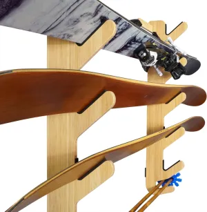 Grassracks Bamboo Ski Rack - Indoor Horizontal Ski Wall Mount Hallsteiner Series - Masterfully-Crafted Premium Indoor Ski Display Wall Hanger (4 or 5 Pairs of Skis, Bamboo)