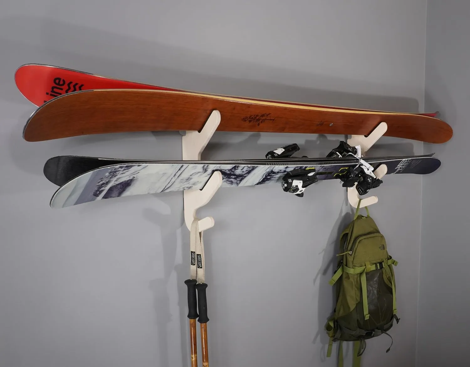 Grassracks Birch Wood Ski Rack - The Hallsteiner Series Indoor Horizontal Ski Wall Rack(1 or 2 Pairs of Skis, Birch)