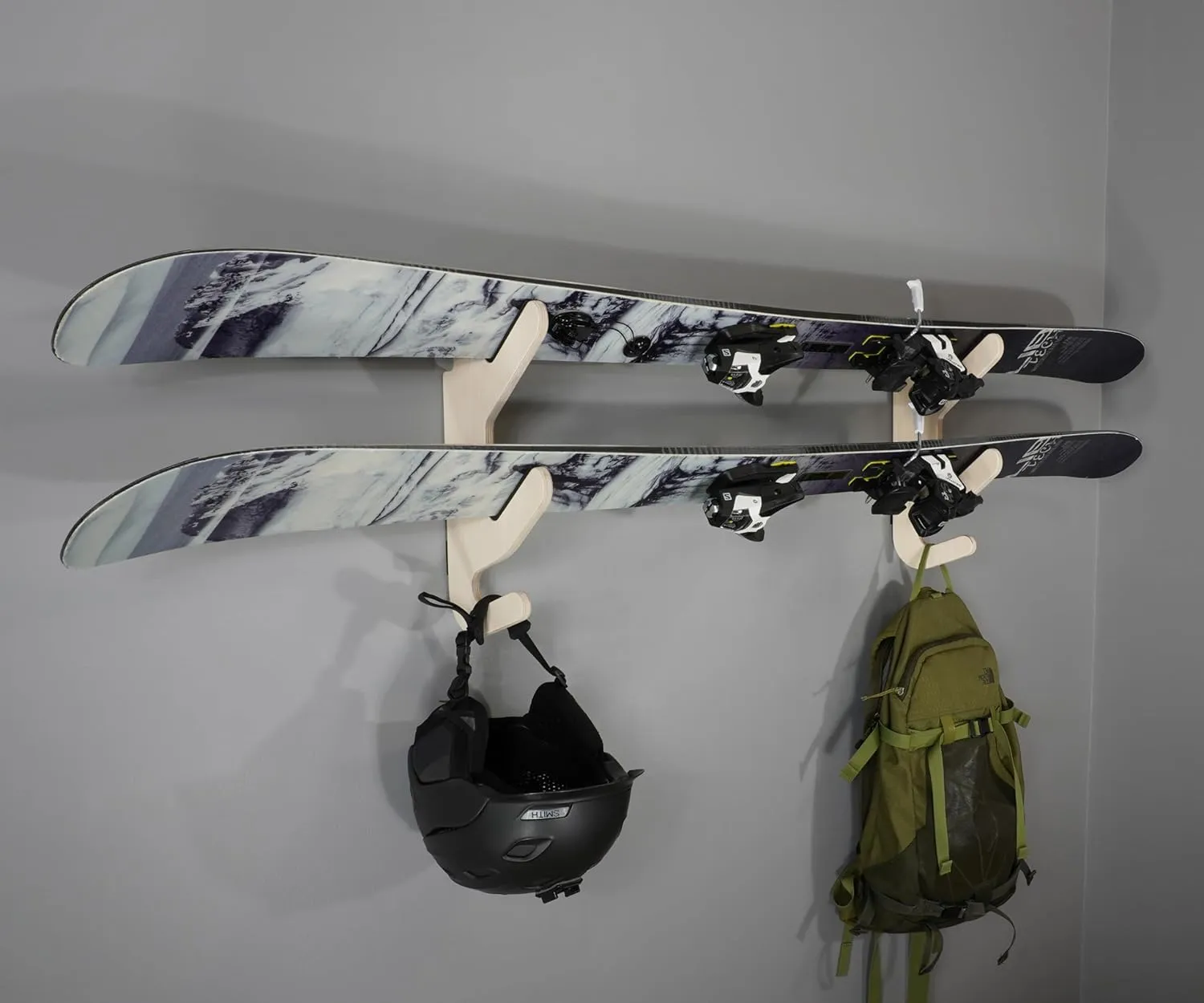 Grassracks Birch Wood Ski Rack - The Hallsteiner Series Indoor Horizontal Ski Wall Rack(1 or 2 Pairs of Skis, Birch)