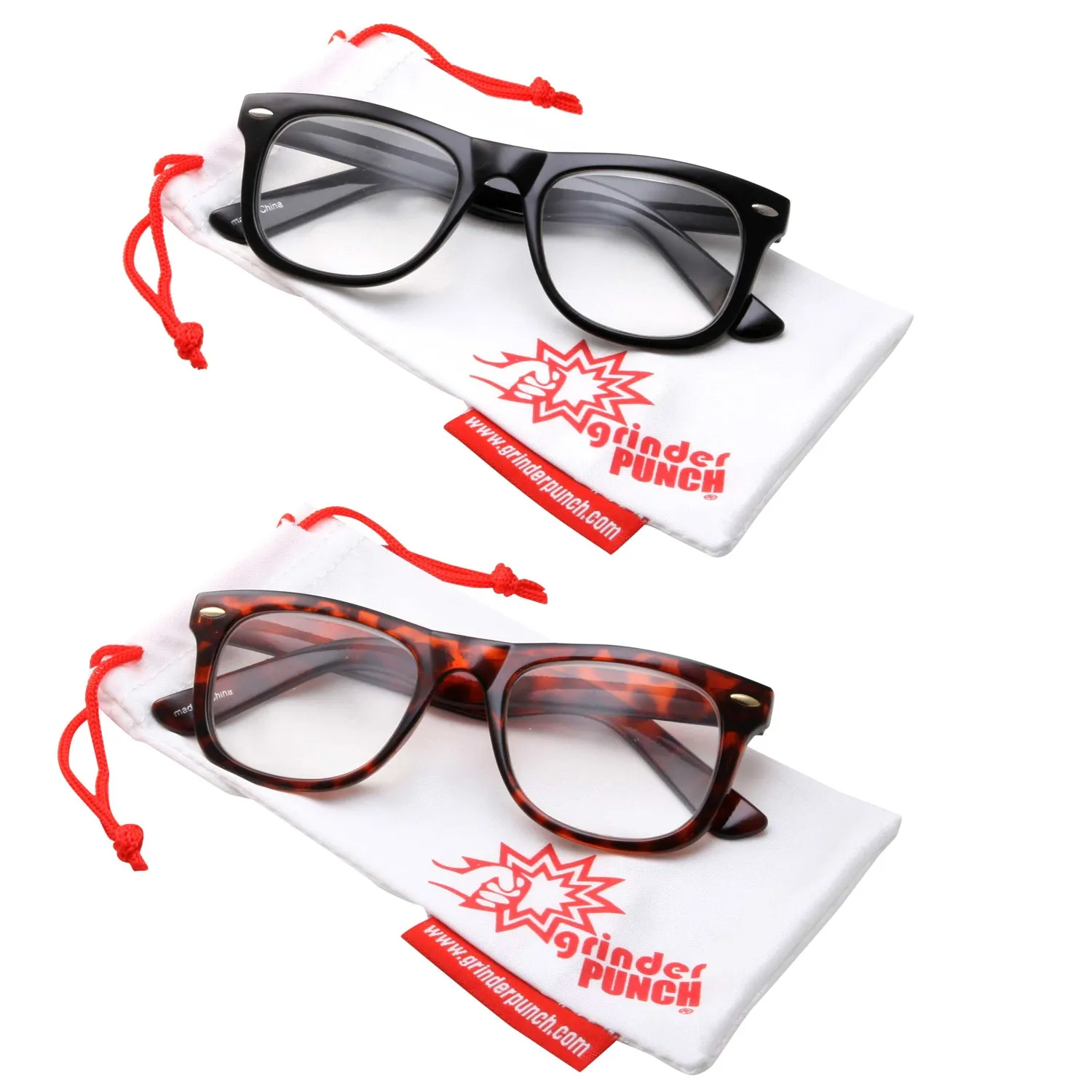 grinderPUNCH 2 Pack High Magnification Reading Glasses Strong Power Readers