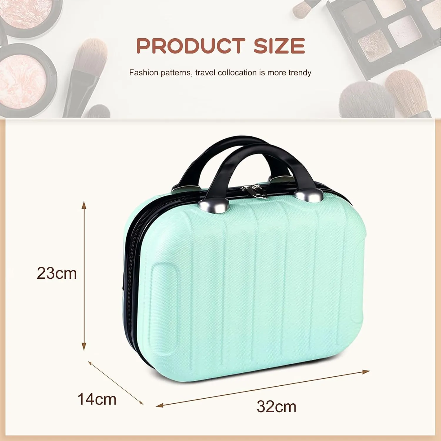 Hard Shell Vanity Cases with Elastic Band and Zipper, Portable Waterproof ABS Beauty Case, Cosmetic Case for Women Girl