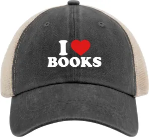 I Love Books hat USA hat AllBlack Mens Trucker Hats Gifts for Women Cool Hats