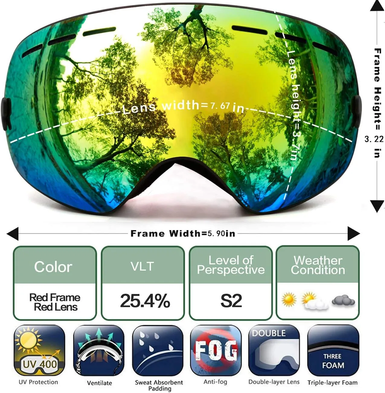 Juli Kids Ski Goggles,Interchangeable Double Layer Spherical Lens,OTG Anti-Fog Snowboard Skate Snow Goggles Age 4-16 4300