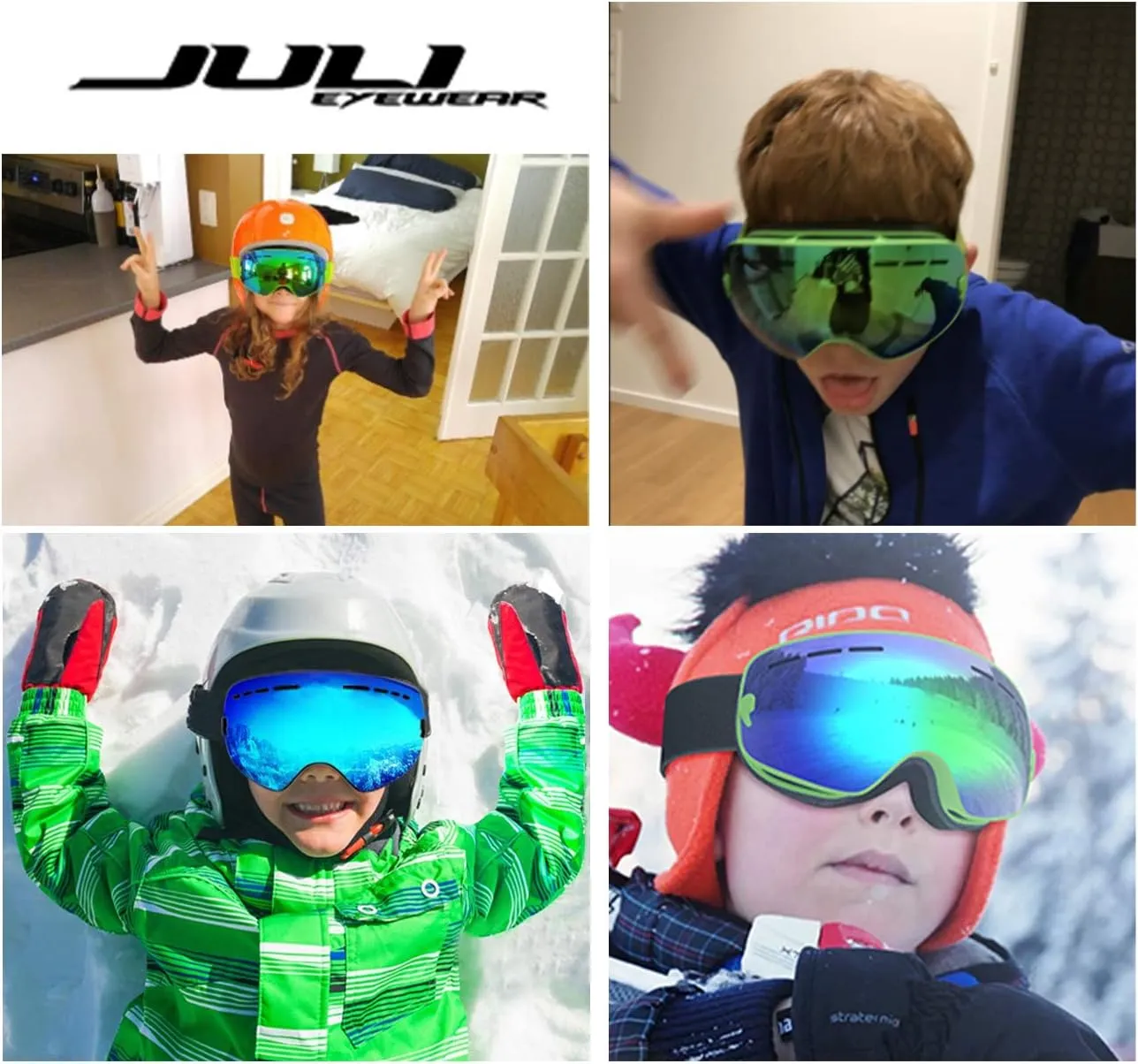 Juli Kids Ski Goggles,Interchangeable Double Layer Spherical Lens,OTG Anti-Fog Snowboard Skate Snow Goggles Age 4-16 4300