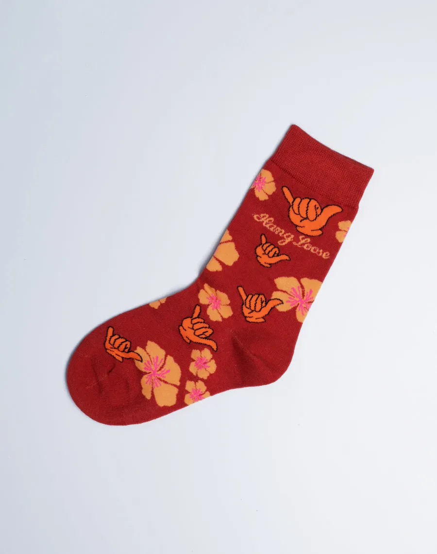 Kids Shaka Floral Hang Loose Crew Socks
