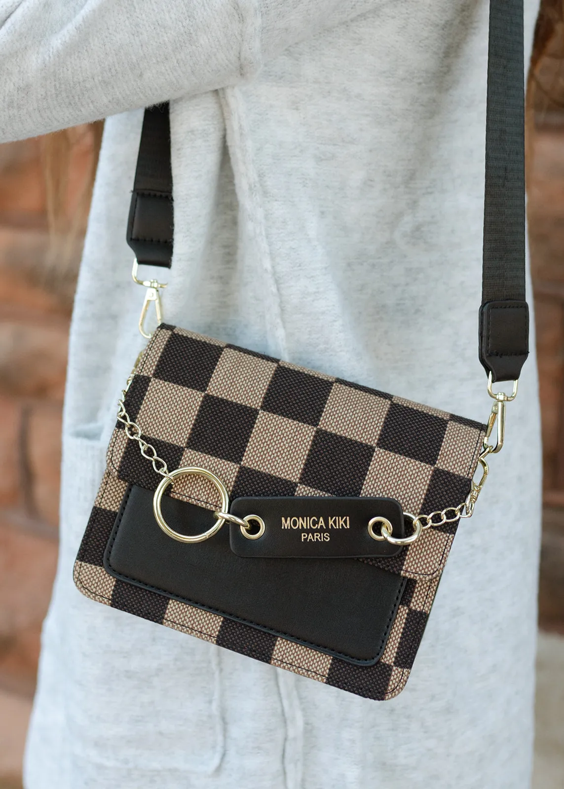 Kiki Checkerboard Shoulder Crossbody - Black