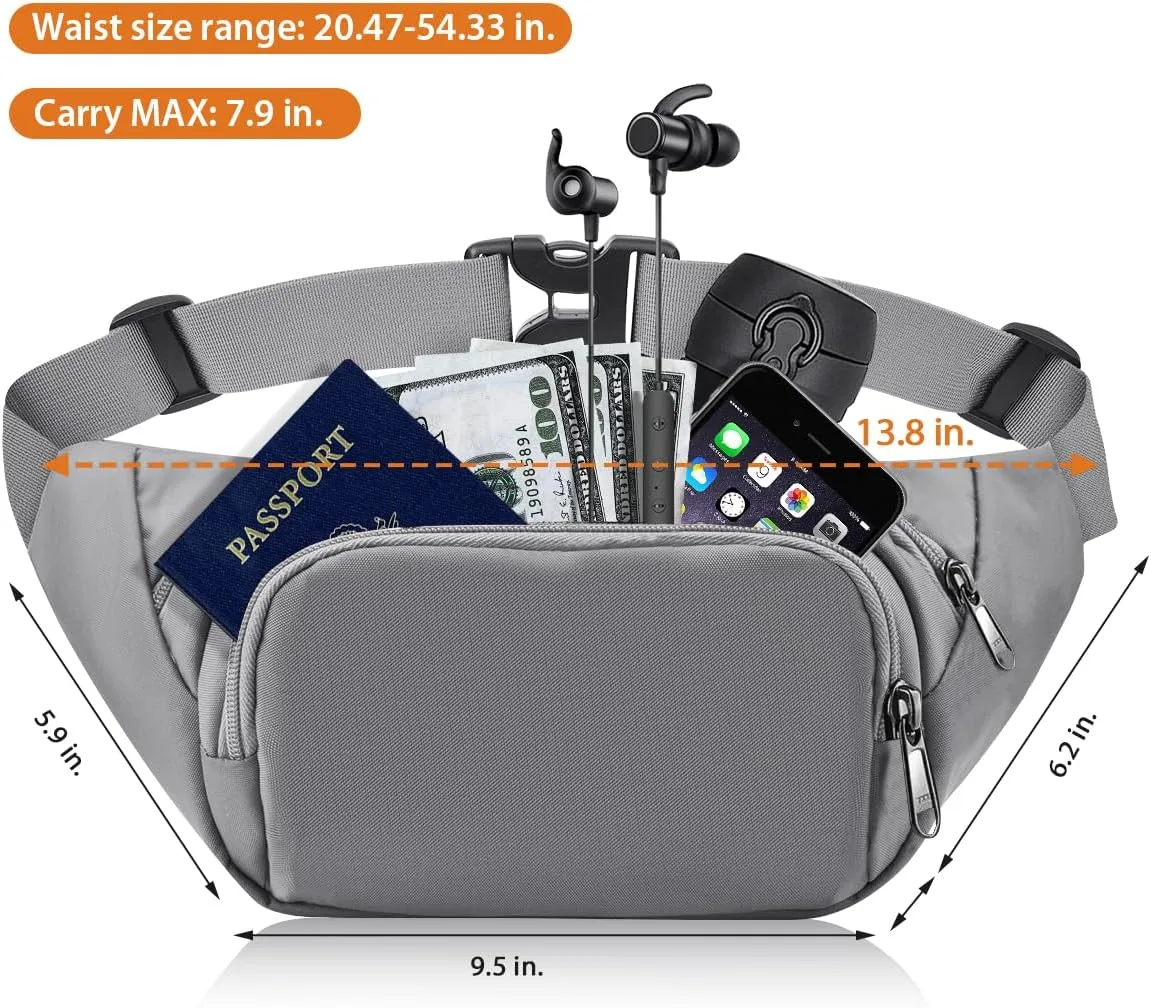 Large Fanny Pack for Women Men - Syican Waist bag with 3-Zipper Pockets, Gifts for Enjoy Sports Traveling Workout Casual Hands-Free crossbody bags Fits MAX 7.9'' iPad & 6.6'' Phone