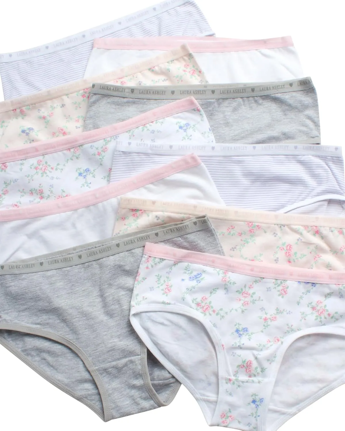 Laura Ashley Girls Underwear Briefs - 10 Pack Soft Comfort Stretch Breathable Cotton Underwear Panties for Girls (Sizes:4-12)