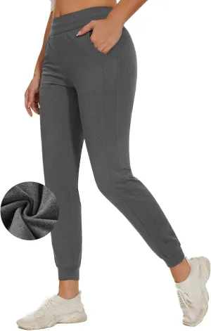 Lightbare Womens Fleece Lined Joggers Pants Thermal Stretchy Water Resistant Sweatpants with Pockets for Athletic Winter