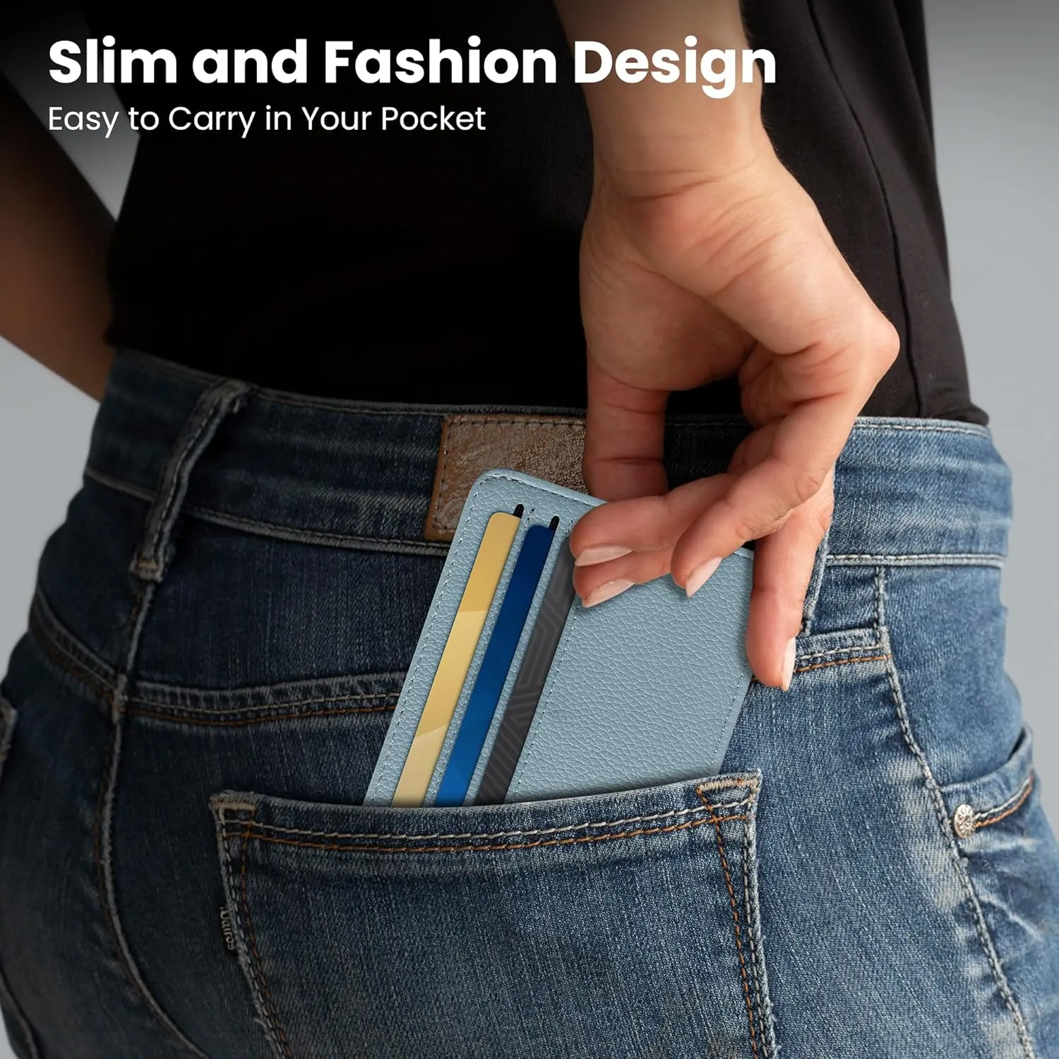Mayski Minimalist Wallet Credit Card Holder for Women, RFID Credit Card Holder Card Cases, Slim Pocket Wallet with ID Window for Women Men, Blue
