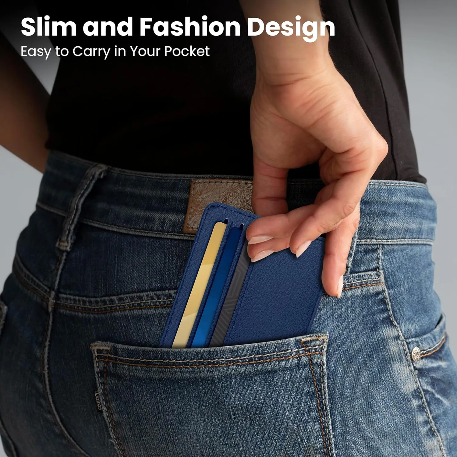 Mayski Minimalist Wallet Credit Card Holder for Women, RFID Credit Card Holder Card Cases, Slim Pocket Wallet with ID Window for Women Men, Navy Blue