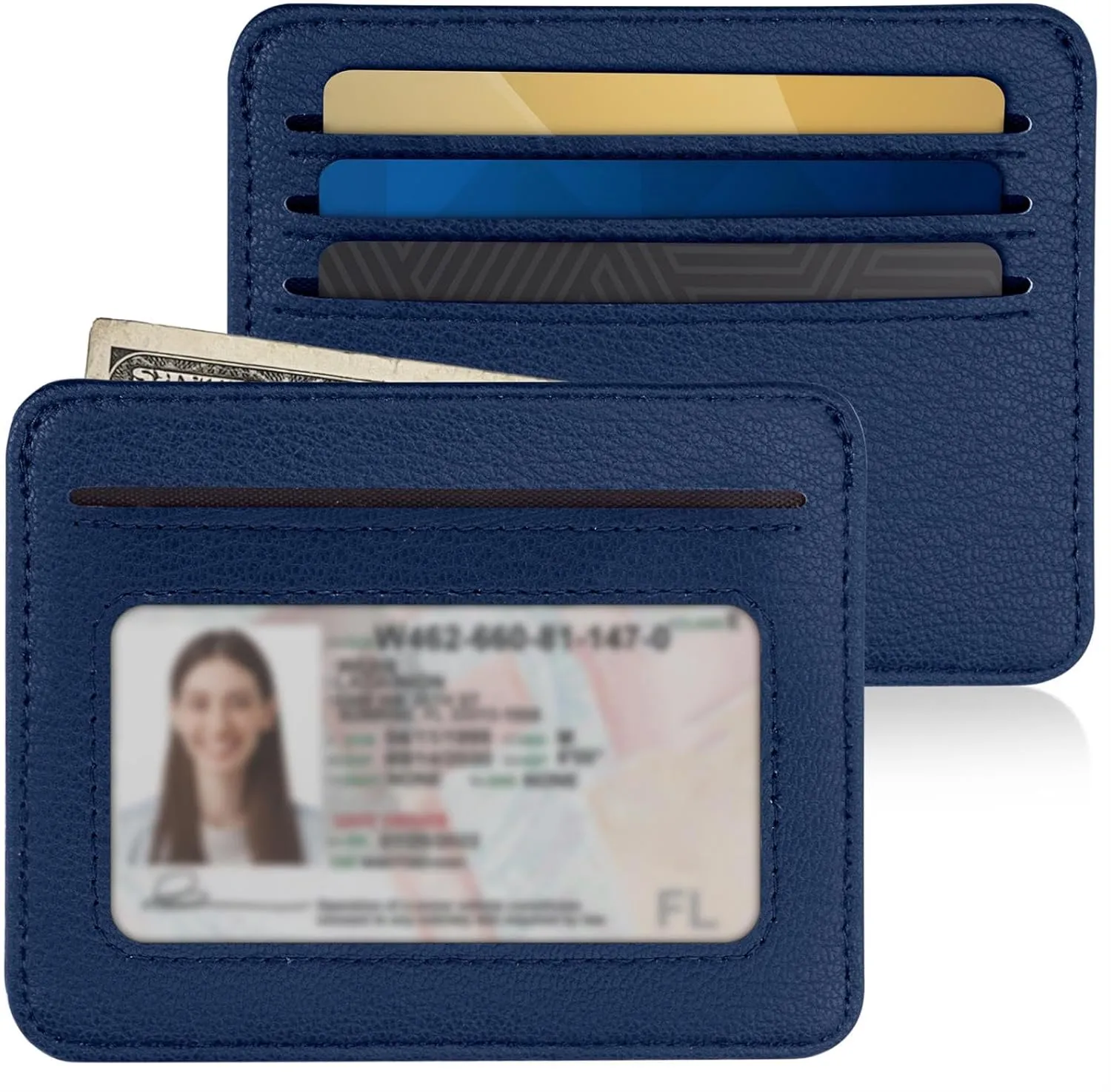 Mayski Minimalist Wallet Credit Card Holder for Women, RFID Credit Card Holder Card Cases, Slim Pocket Wallet with ID Window for Women Men, Navy Blue