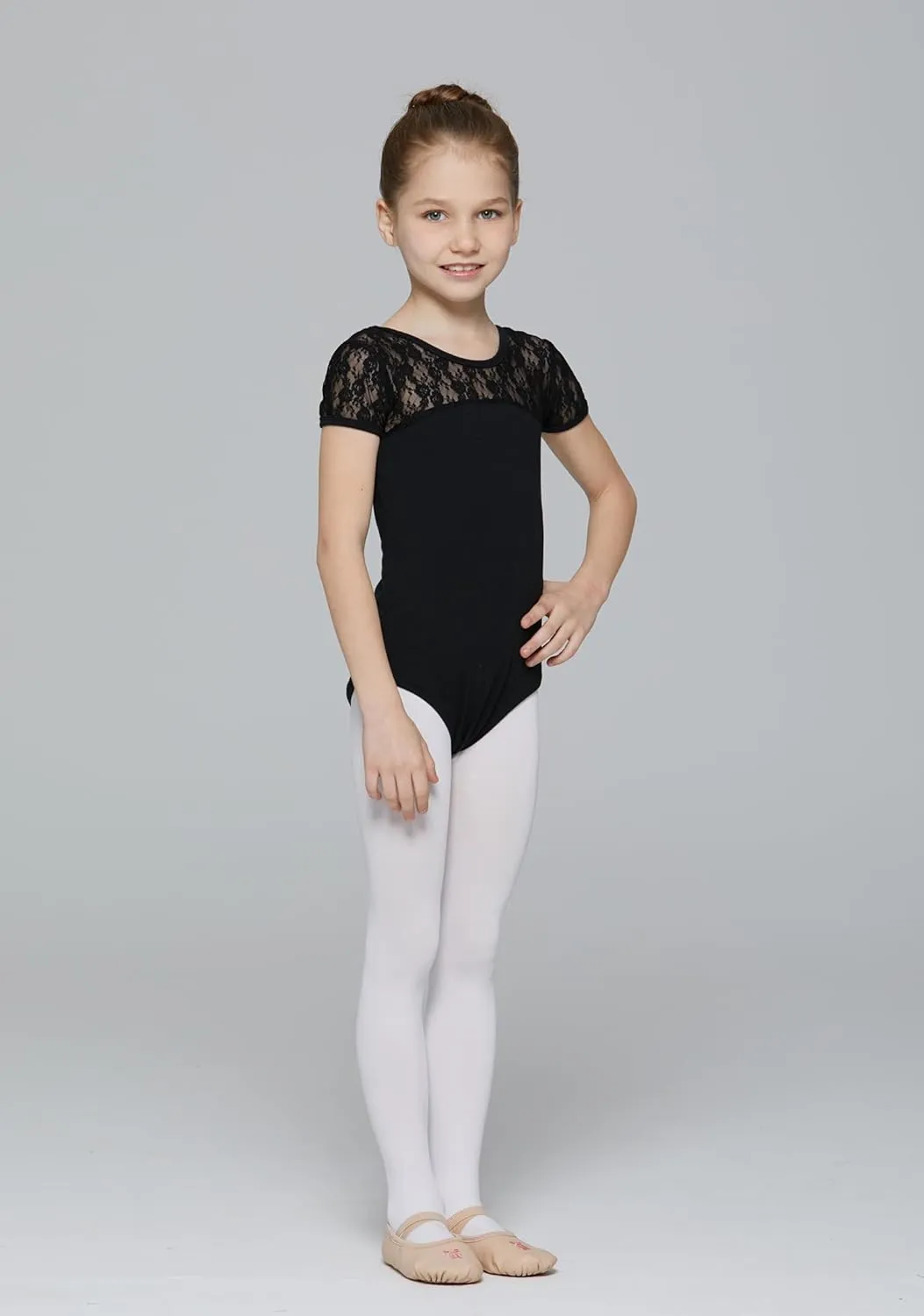 MdnMd Girls Ballet Dance Neck Lace Leotard for Toddler Gymnastic with Bow Back Cap Sleeve