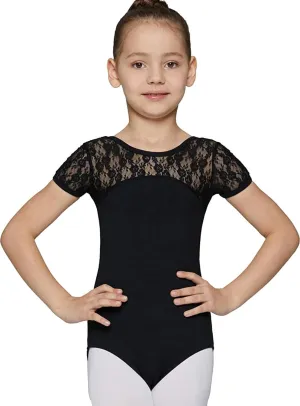 MdnMd Girls Ballet Dance Neck Lace Leotard for Toddler Gymnastic with Bow Back Cap Sleeve