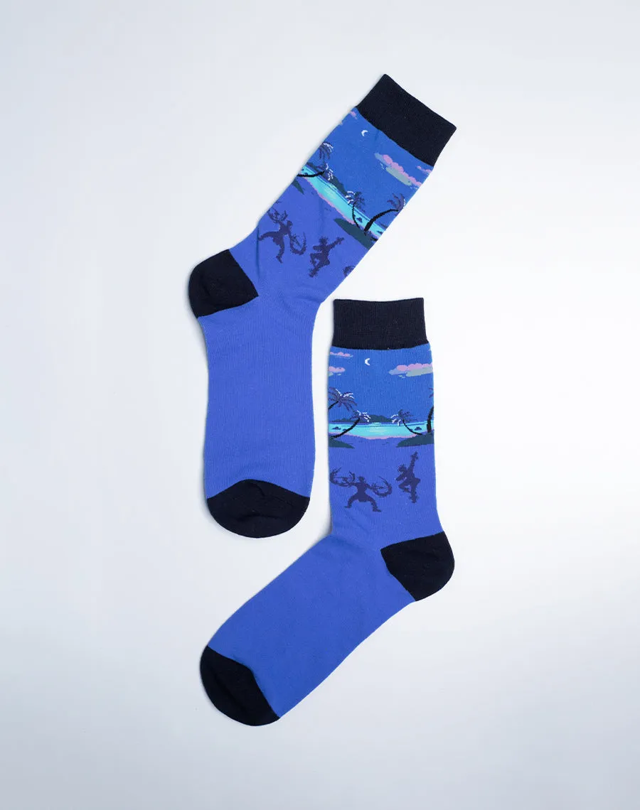 Men's Polynesian Fire Dance Hawaiian Luau Crew Socks