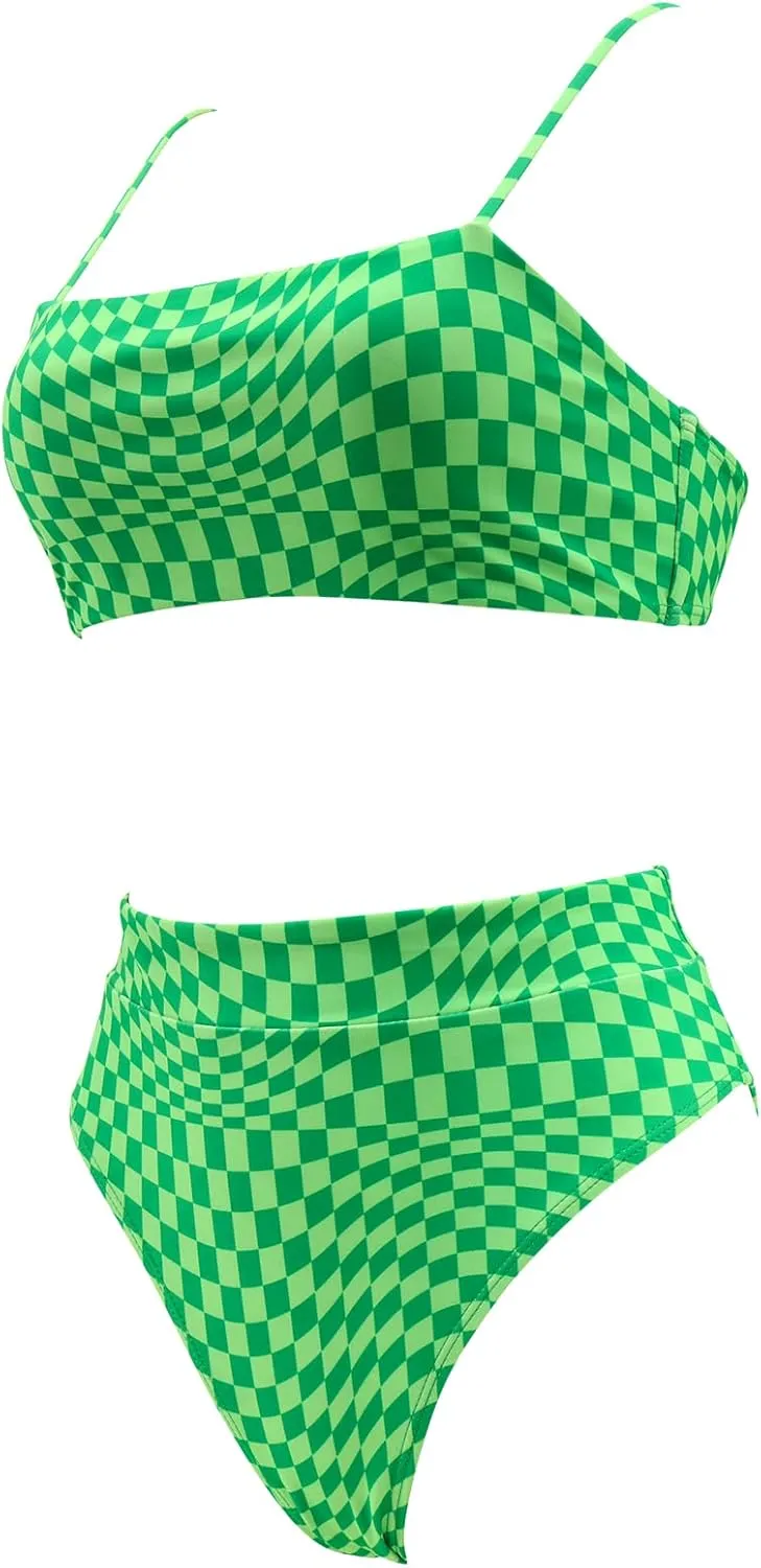 MOSHENGQI Women High Wasited Bikini Shoulder Strap 2 Piece High Cut String Swimsuits
