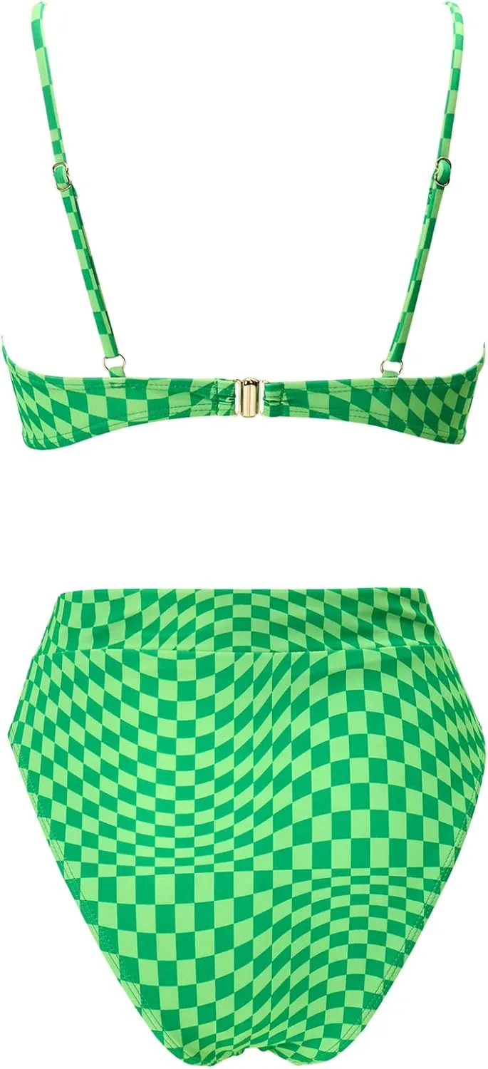 MOSHENGQI Women High Wasited Bikini Shoulder Strap 2 Piece High Cut String Swimsuits