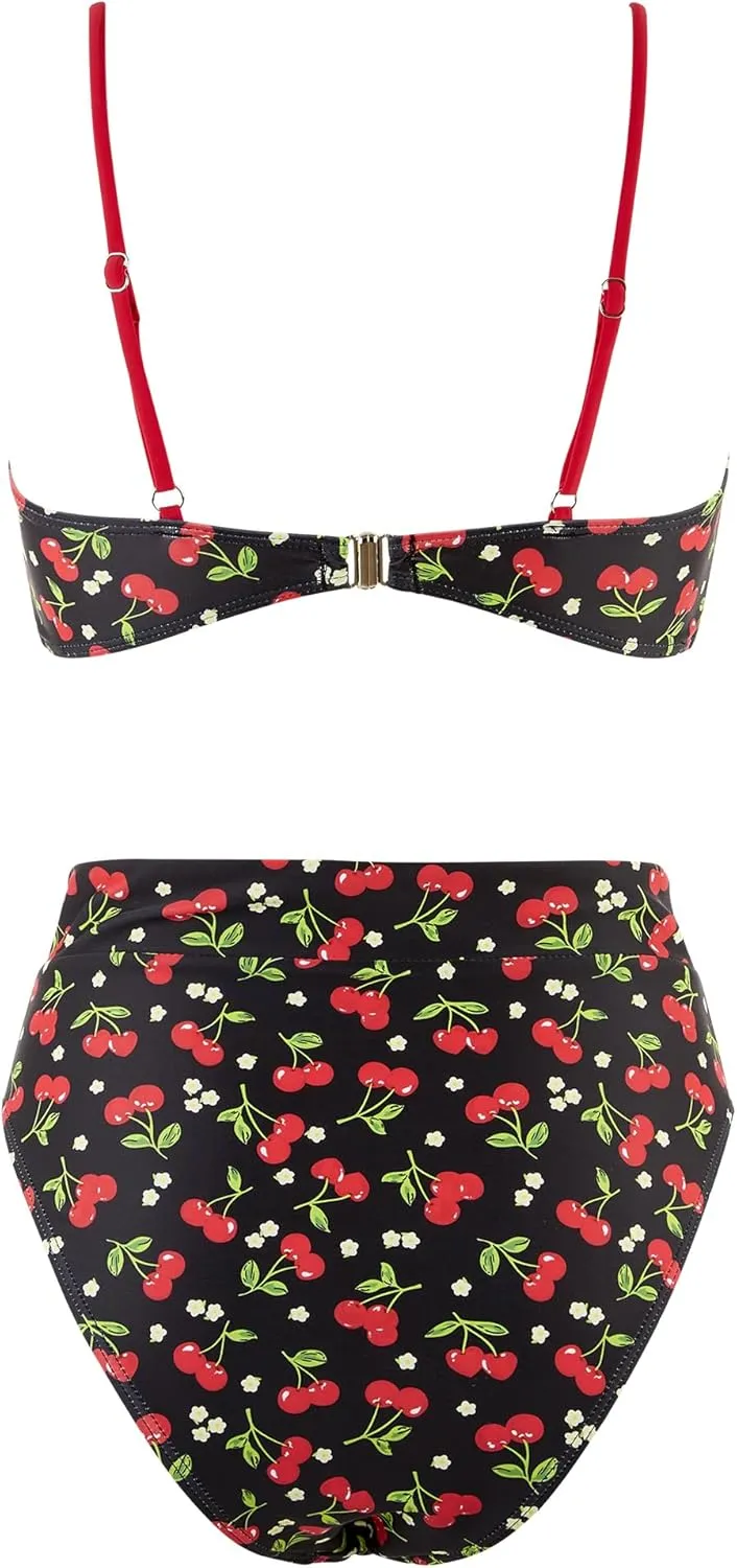 MOSHENGQI Women High Wasited Bikini Shoulder Strap 2 Piece High Cut String Swimsuits