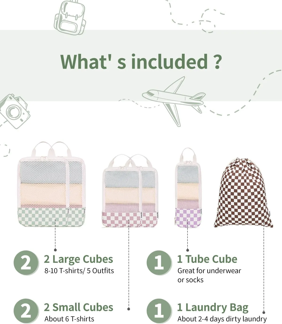 Narwey 6 Set Compression Packing Cubes Travel for Carry on Women, Packing Organizers Bag for Backpack Luggage Suitcase Duffle Bags