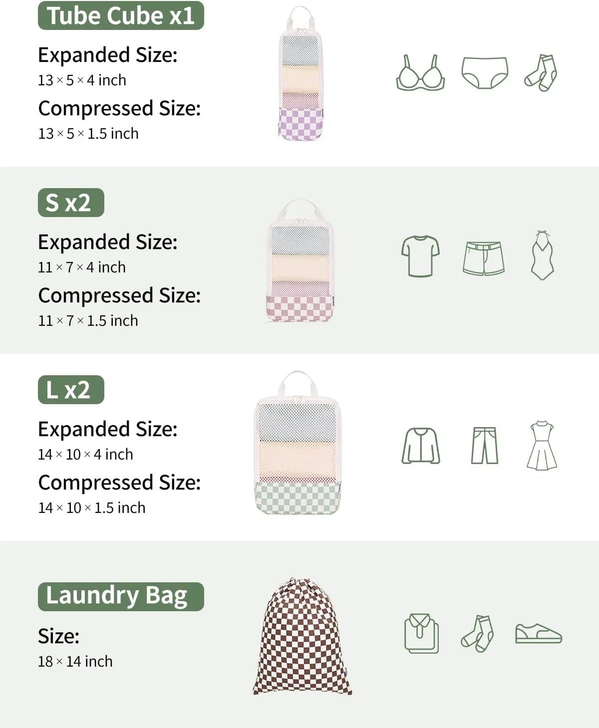 Narwey 6 Set Compression Packing Cubes Travel for Carry on Women, Packing Organizers Bag for Backpack Luggage Suitcase Duffle Bags