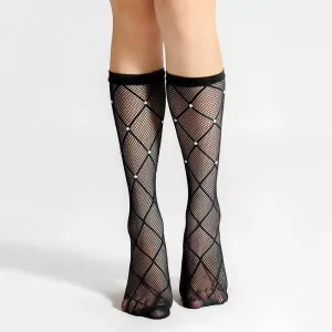 Pearl Stud Criss Cross Pattern knee Highs