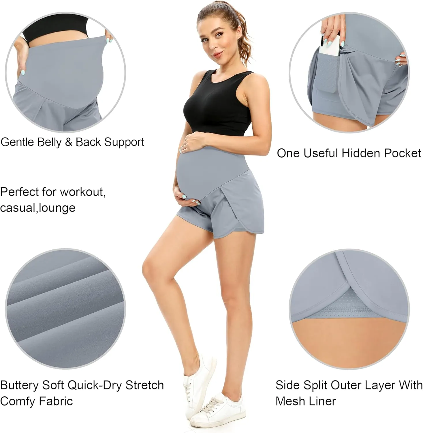 POSHGLAM Womens Maternity Shorts Over Belly Workout Running Casual Summer Pregnancy Shorts