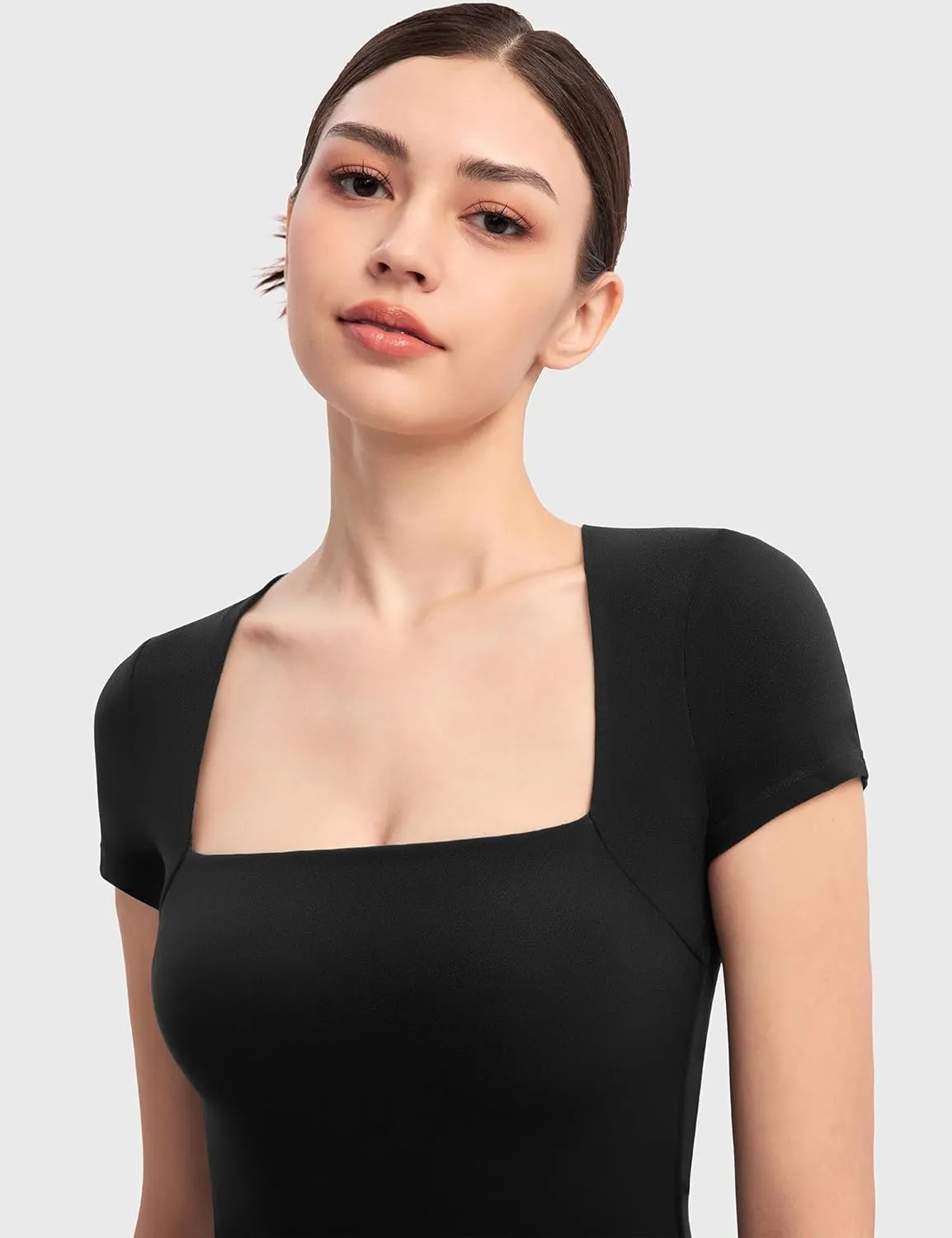 PUMIEY Women's Square Neck Short Sleeve Bodysuit T Shirts Tops For Women Trendy Smoke Cloud Pro Collection
