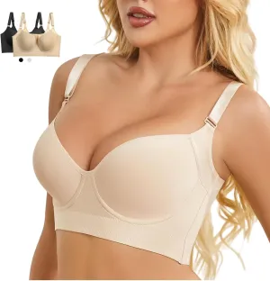 Push Up Bra for Women - Uplift Sculpting T-Shirt Bra with Full Back Coverage and Back Fat Smoothing