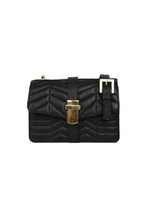 QUILTED PERFORATED LEATHER MINI BOX BAG BLACK