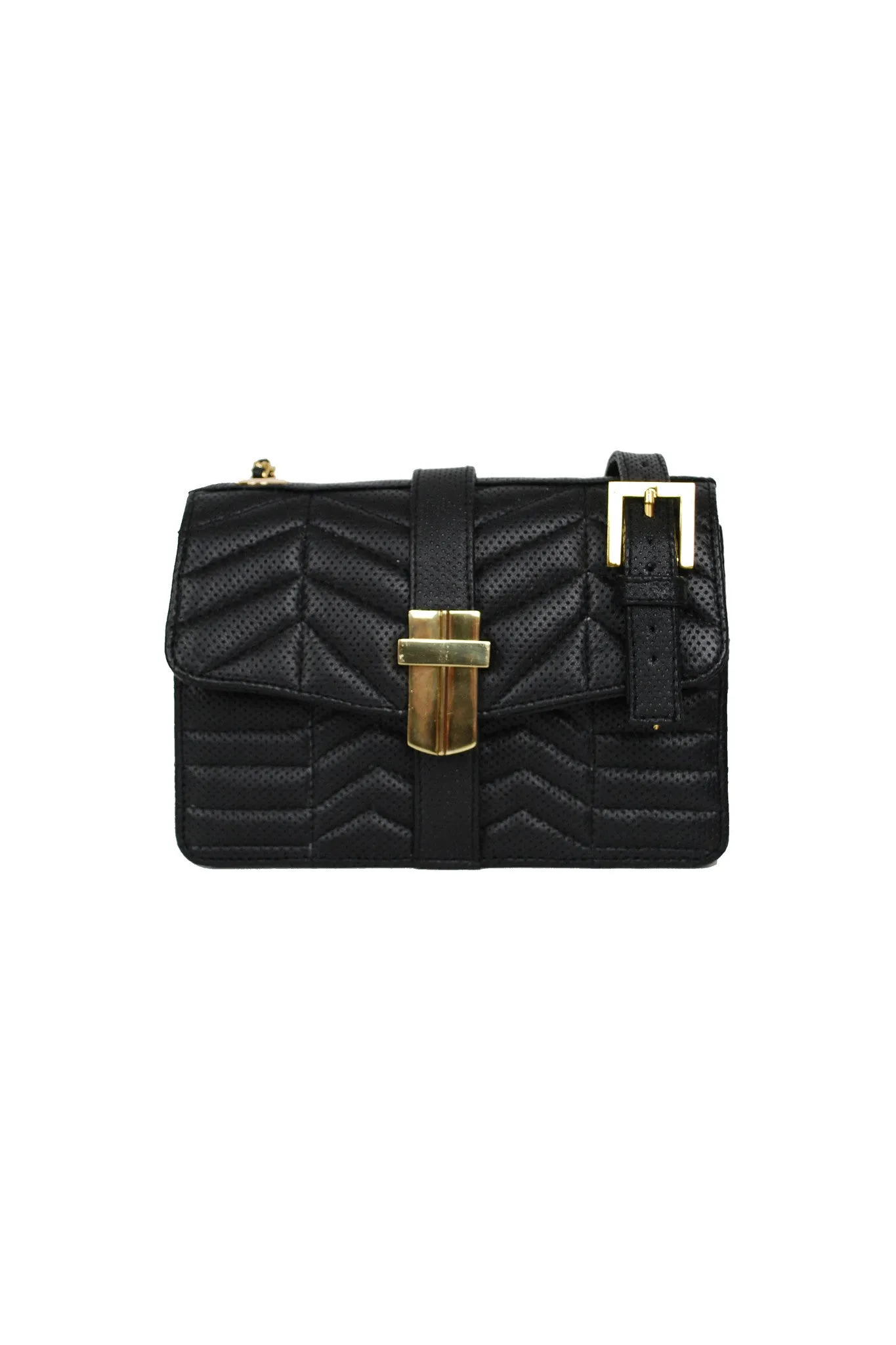 QUILTED PERFORATED LEATHER MINI BOX BAG BLACK