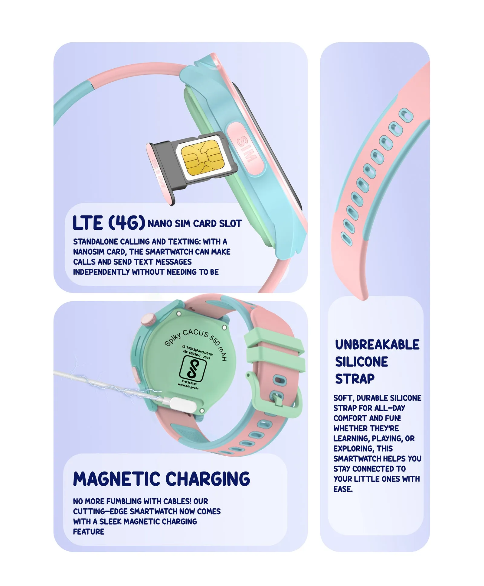 Spiky Cacus 4g Video & Voice Calling Smartwatch with GPS  - Blue