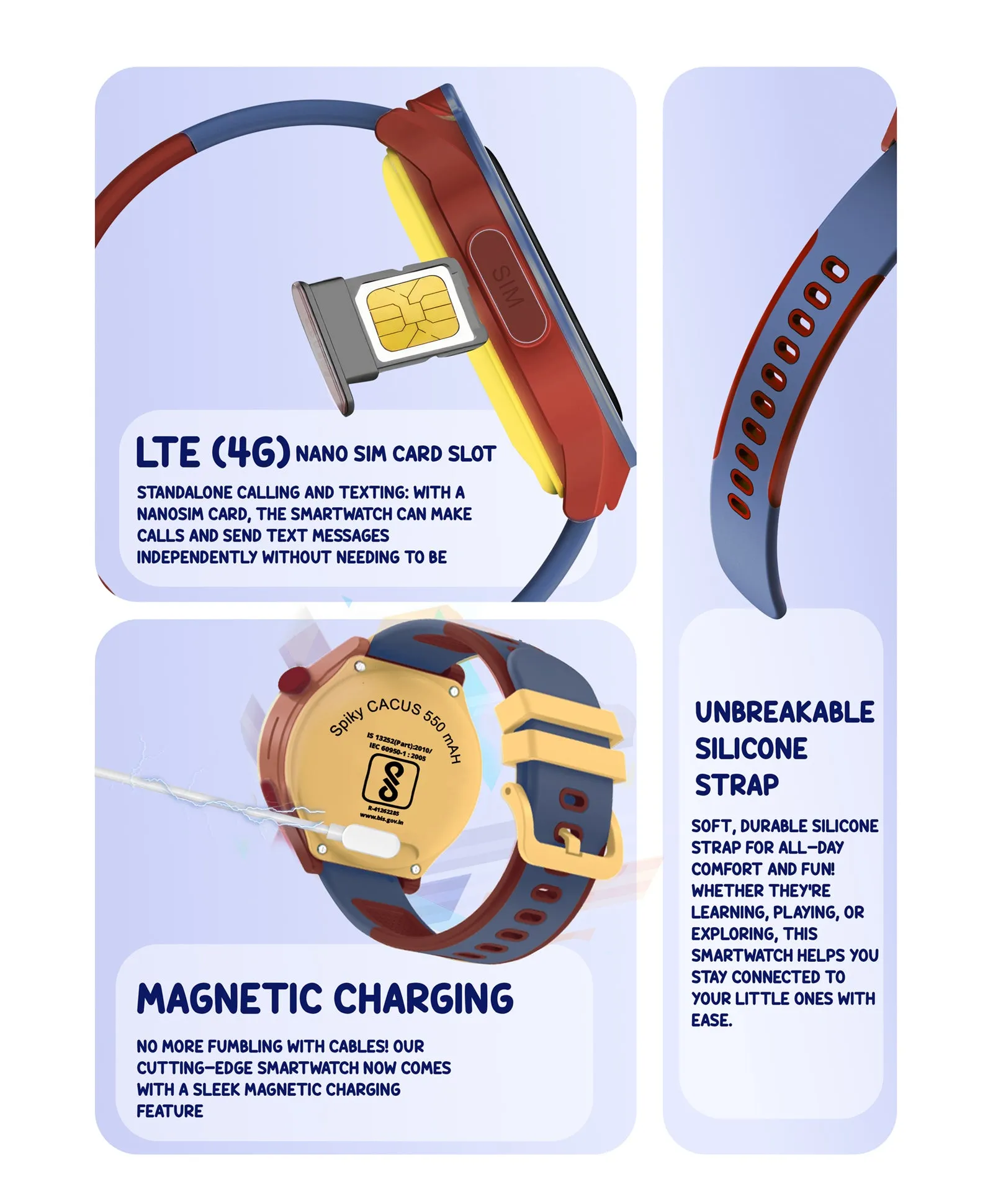 Spiky Cacus 4g Video & Voice Calling Smartwatch with GPS  - Blue