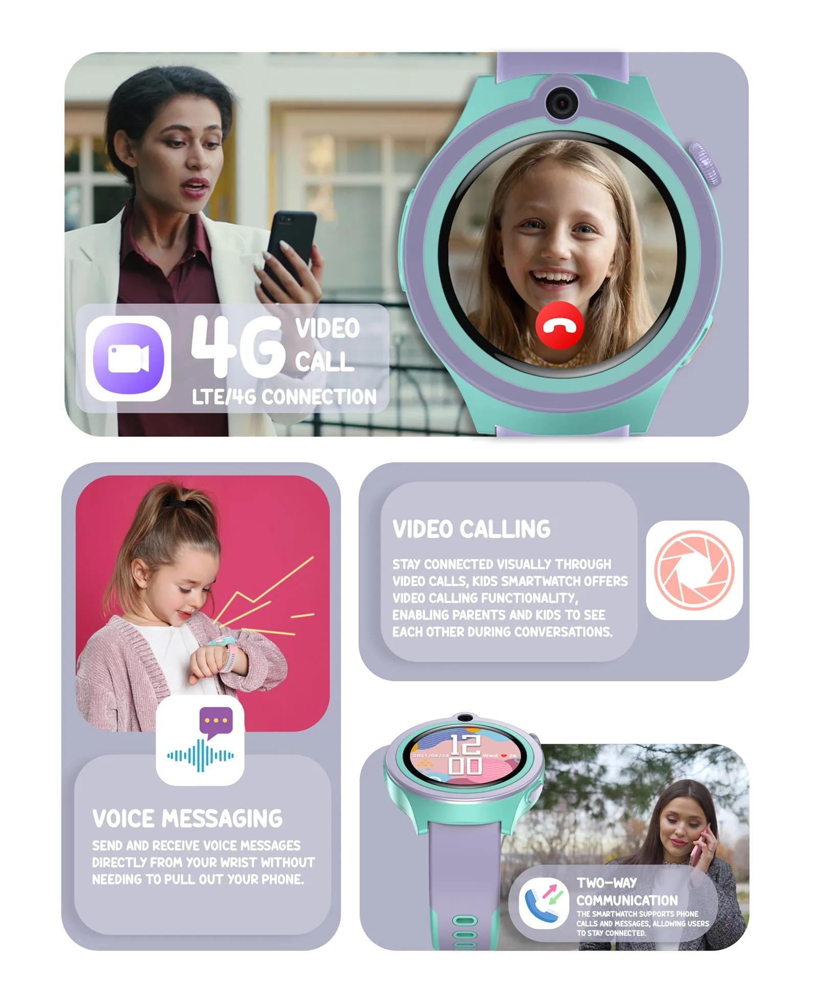 Spiky Cacus 4g Video & Voice Calling Smartwatch with GPS  - Blue