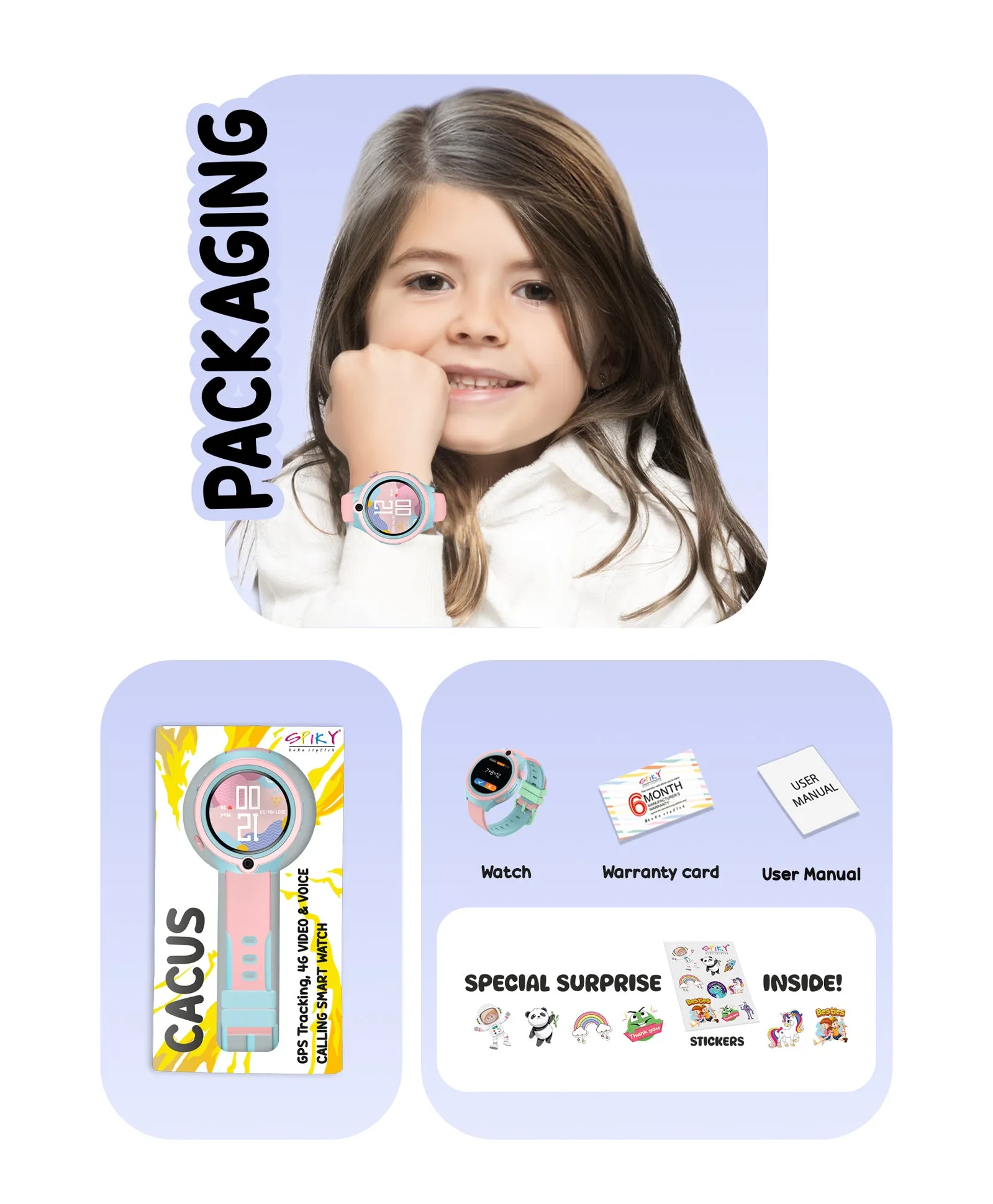 Spiky Cacus 4g Video & Voice Calling Smartwatch with GPS  - Blue