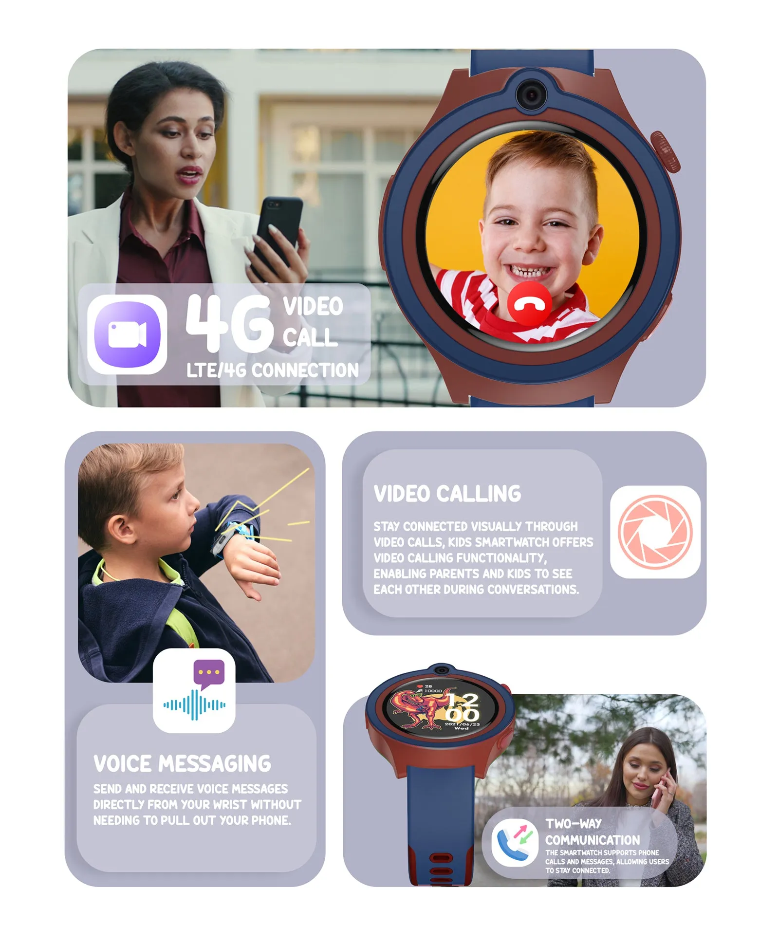 Spiky Cacus 4g Video & Voice Calling Smartwatch with GPS  - Blue