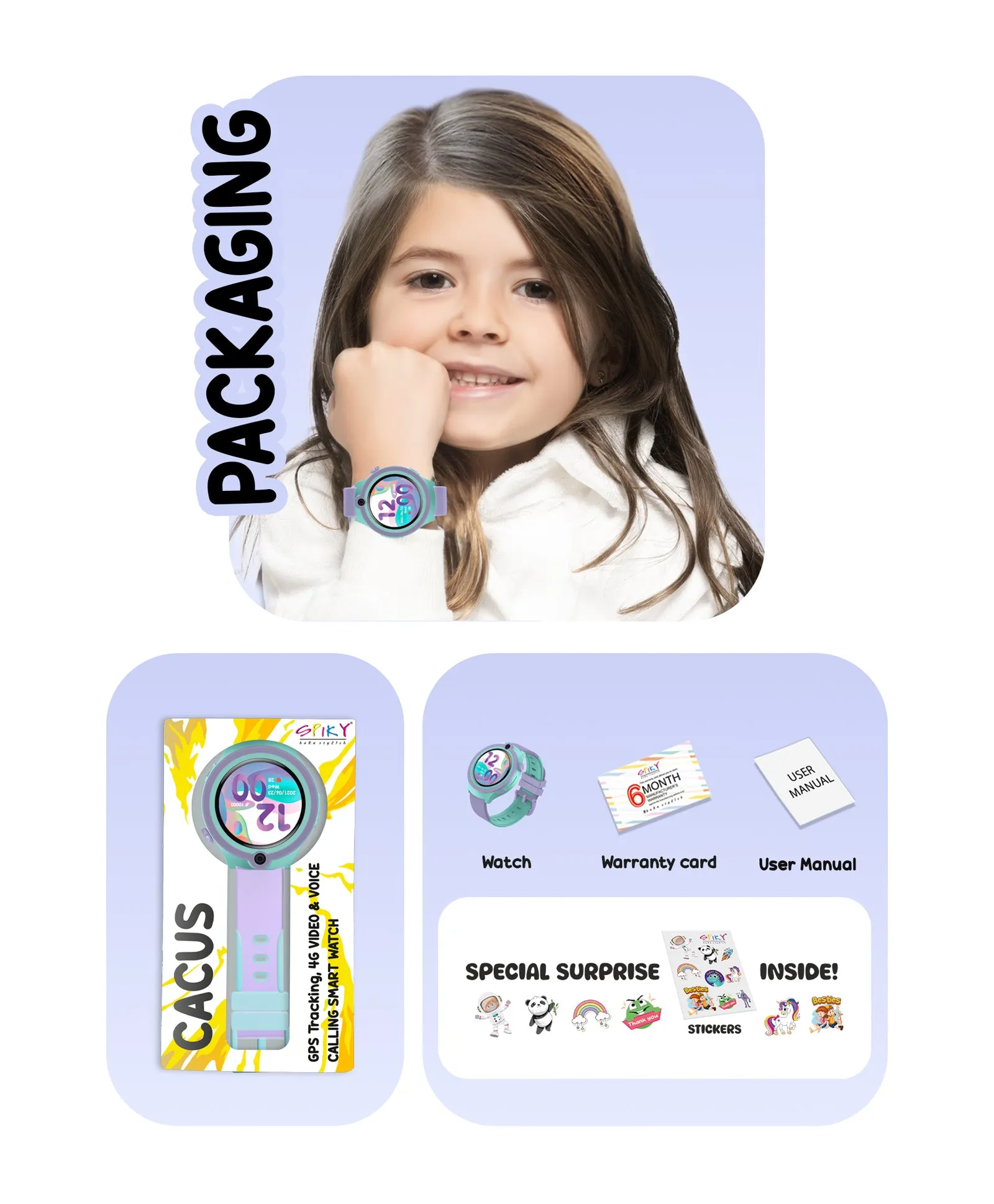 Spiky Cacus 4g Video & Voice Calling Smartwatch with GPS  - Blue