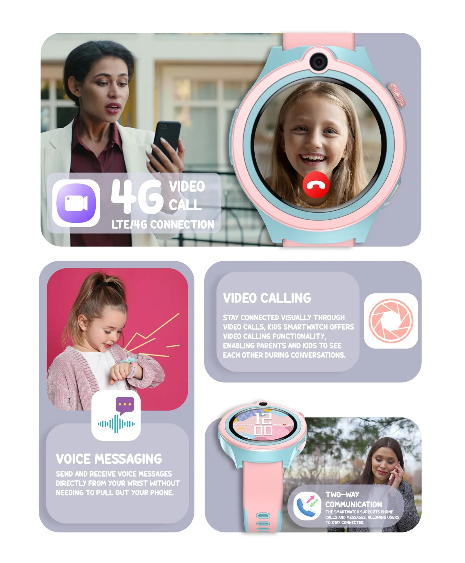 Spiky Cacus 4g Video & Voice Calling Smartwatch with GPS  - Blue