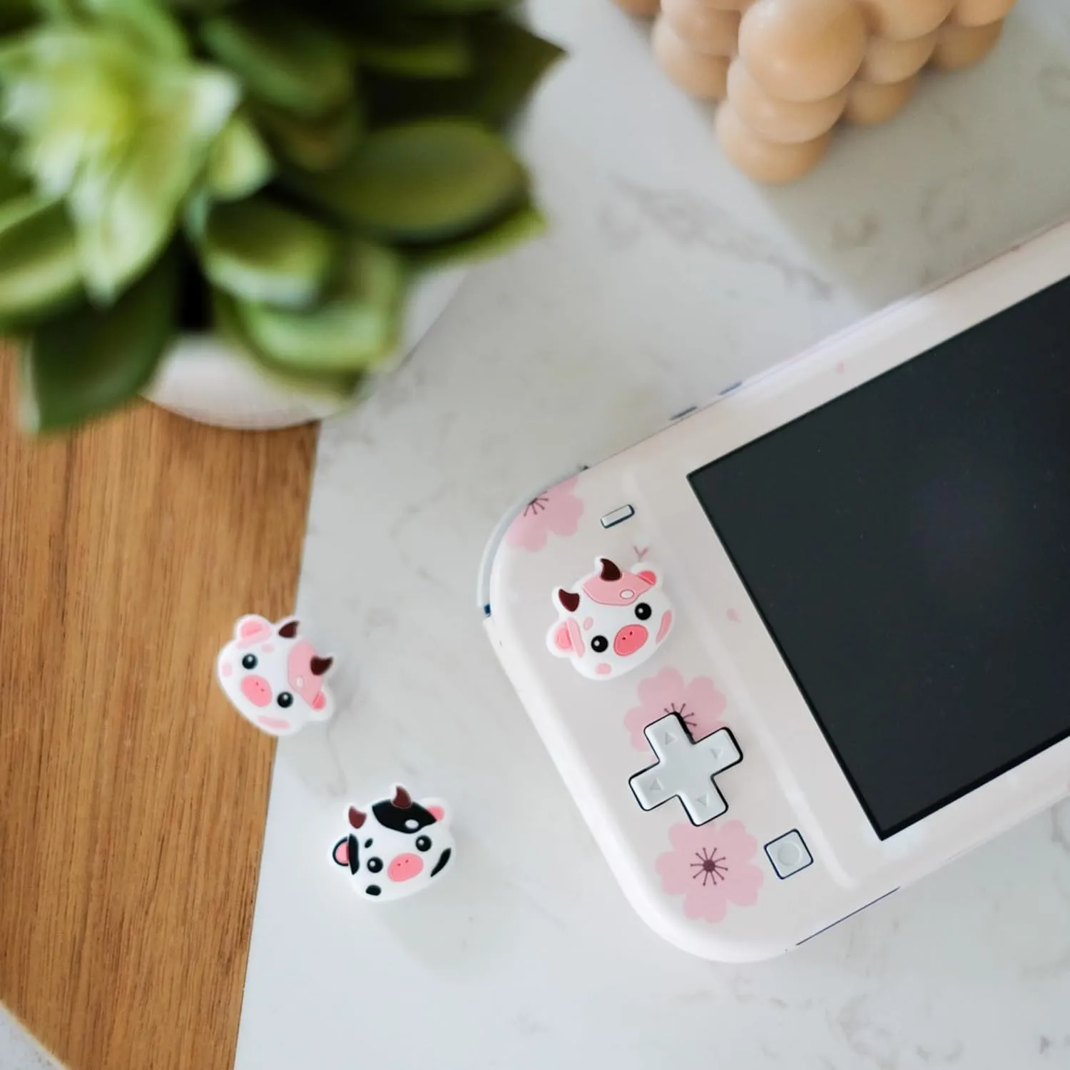 Switch Joycon Thumb Grip Caps, Soft Cute Silicone Joystick Cover Compatible with Nintendo Switch/OLED/Switch Lite, Analog Stick Grips Button Covers, 4PC Set (Pink & Black)