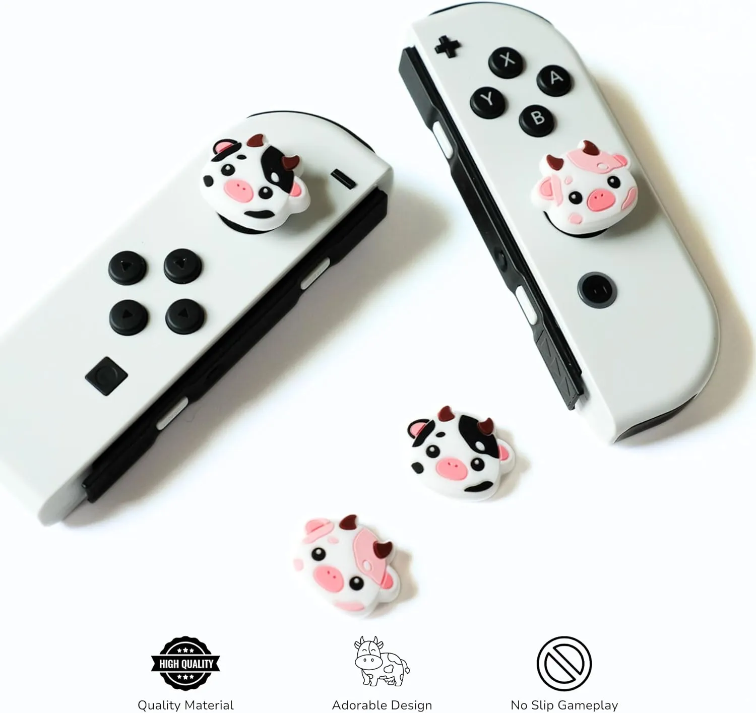 Switch Joycon Thumb Grip Caps, Soft Cute Silicone Joystick Cover Compatible with Nintendo Switch/OLED/Switch Lite, Analog Stick Grips Button Covers, 4PC Set (Pink & Black)