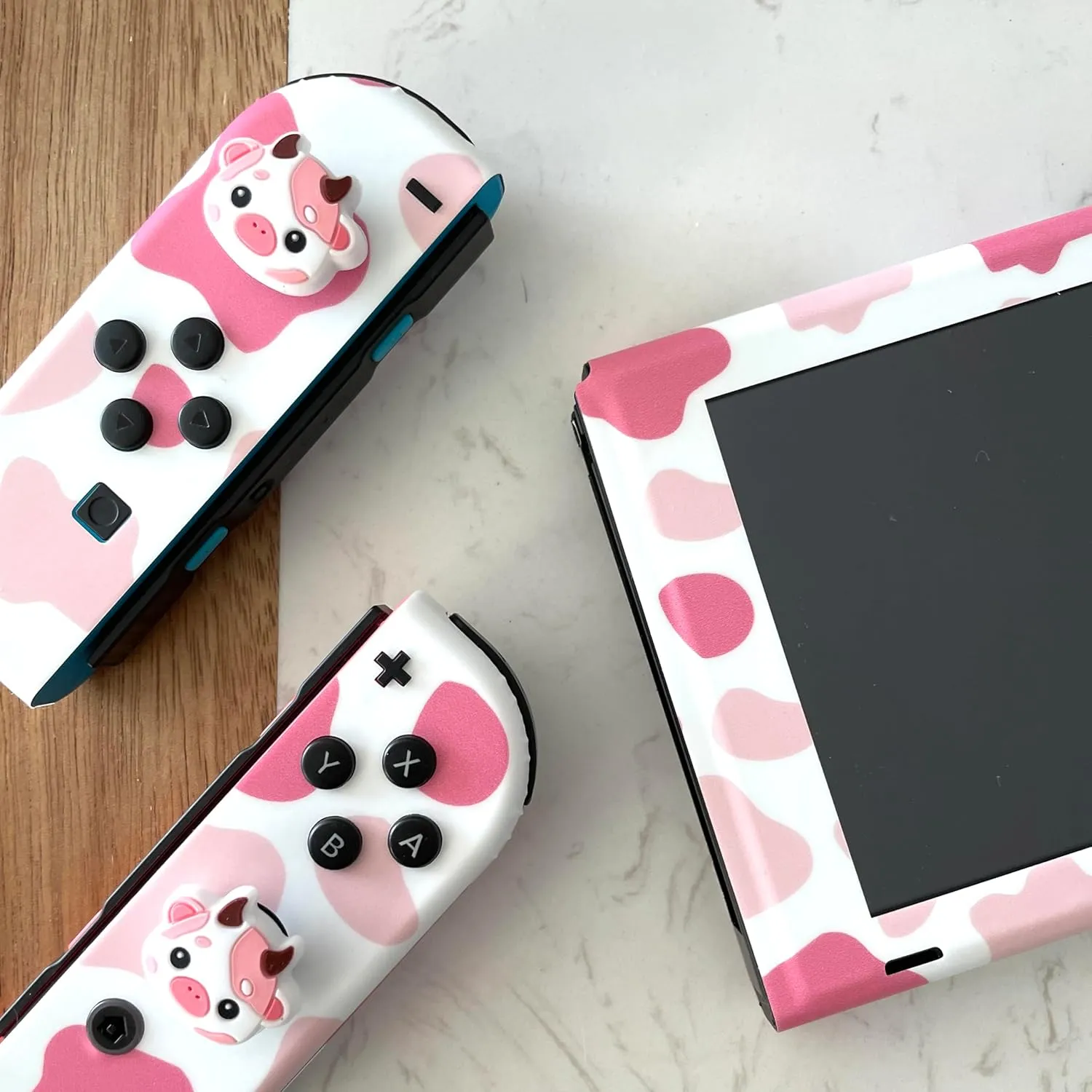 Switch Joycon Thumb Grip Caps, Soft Cute Silicone Joystick Cover Compatible with Nintendo Switch/OLED/Switch Lite, Analog Stick Grips Button Covers, 4PC Set (Pink & Black)