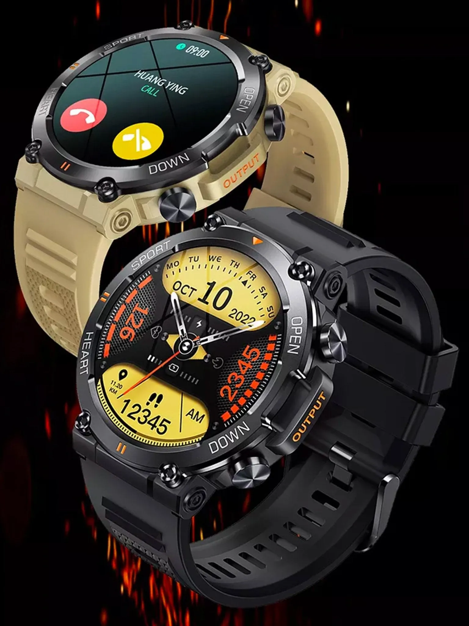 TELSA UK - Smart Watch Waterproof IP67 military style mens Sports & fitness digital Watch with Touch Screen display, Fitness Watch, Heart Rate, Step counter Smart Watch for men IOS & Android