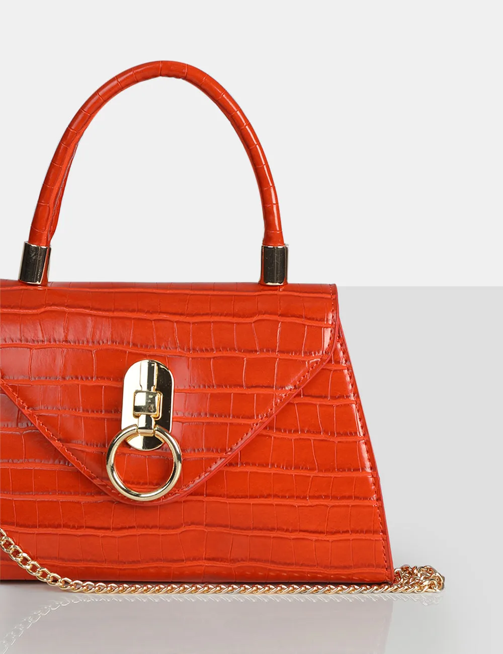 The Nia Orange Croc Pu Mini Handbag