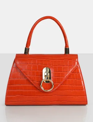 The Nia Orange Croc Pu Mini Handbag