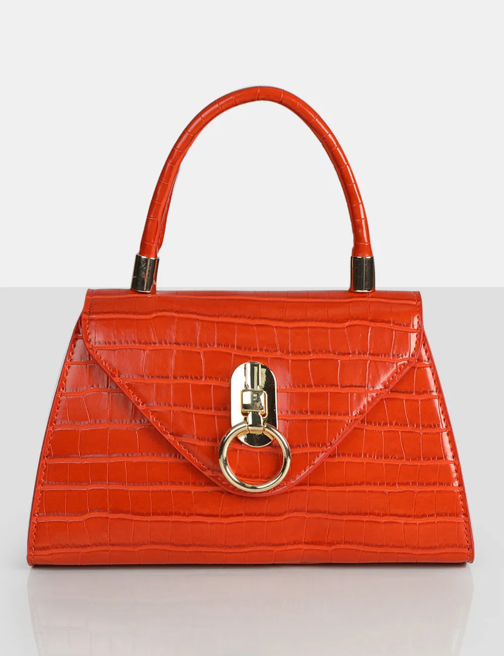 The Nia Orange Croc Pu Mini Handbag