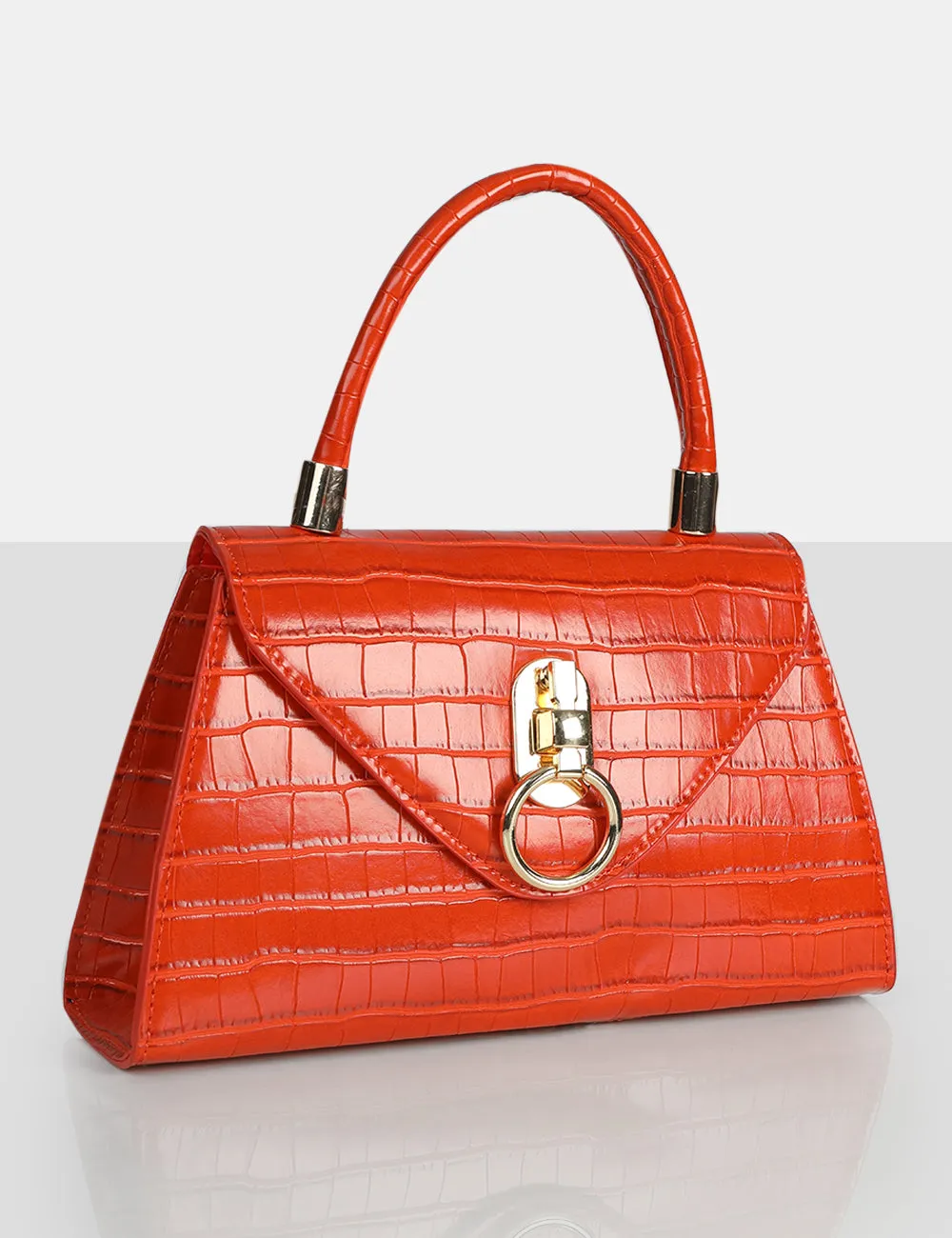 The Nia Orange Croc Pu Mini Handbag