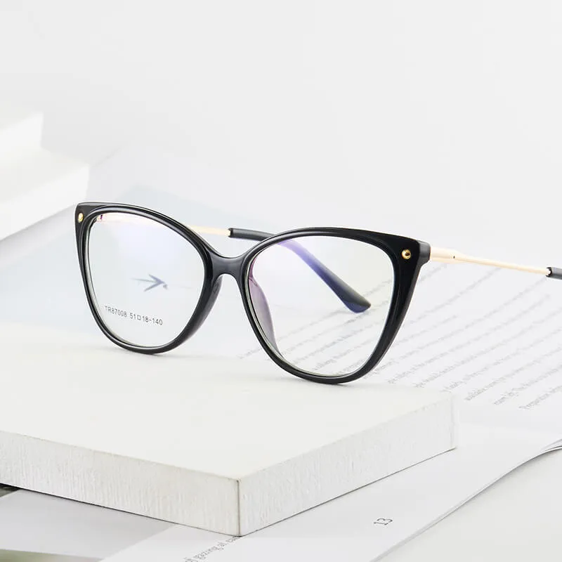 TXOME Splicing Cat Eye Clear Glasses