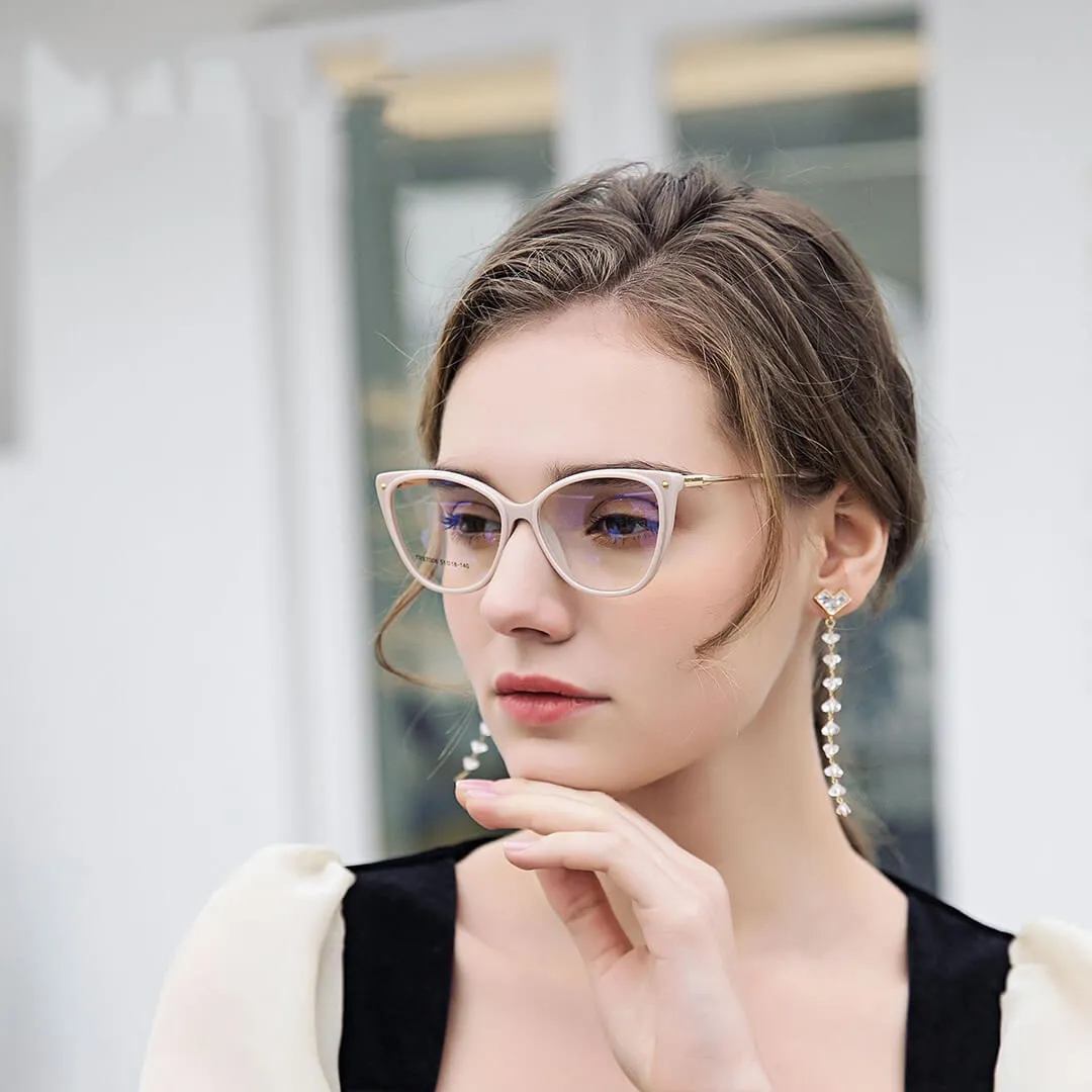 TXOME Splicing Cat Eye Clear Glasses