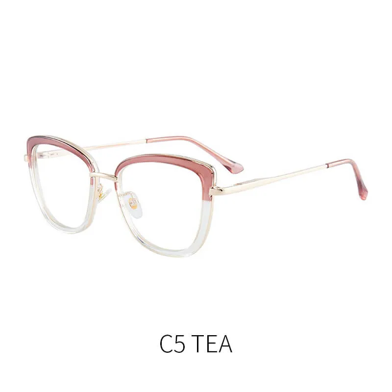 TXOME Splicing Cat Eye Clear Glasses