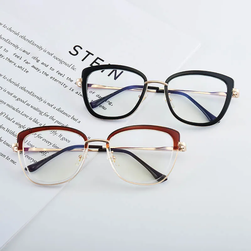 TXOME Splicing Cat Eye Clear Glasses